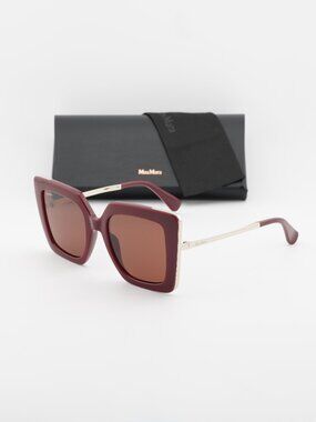 Max Mara DESIGN4 MM0051 69S Square Sunglasses - Bordeaux / Gold / Bordeaux